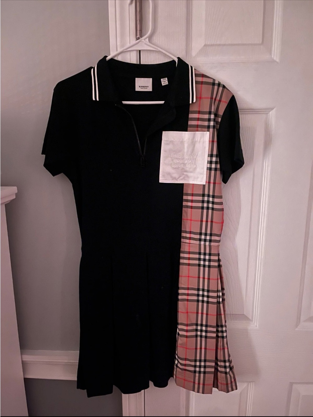 Black Polo Dress with Plaid Accent